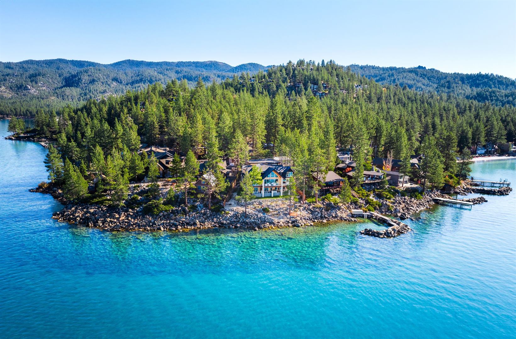 Lake Tahoe shoreline and Sierra Nevada mountains